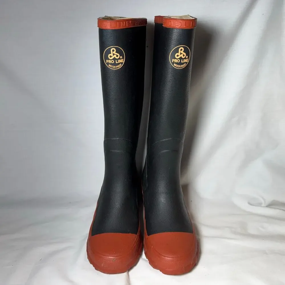 Mens Unisex Size 3 Pro Line Waterproof Boots Black Red Rust Color Rain Boots